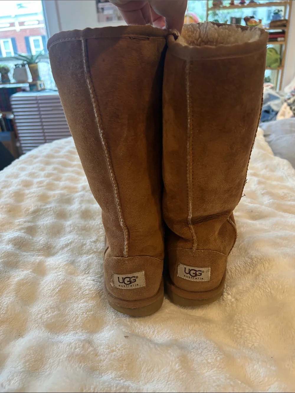 UGG Tall Shearling-Lined Suede Boots in Chestnut